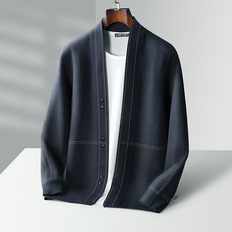 Men's Open Front Cardigan Button Detail
