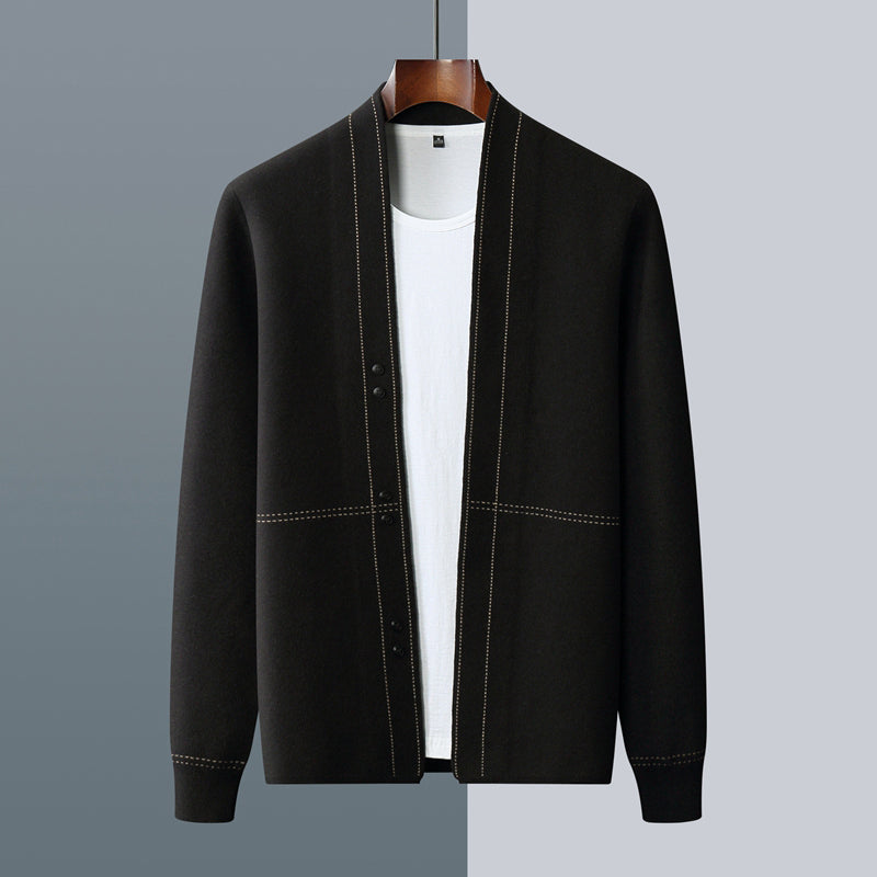Men's Open Front Cardigan Button Detail