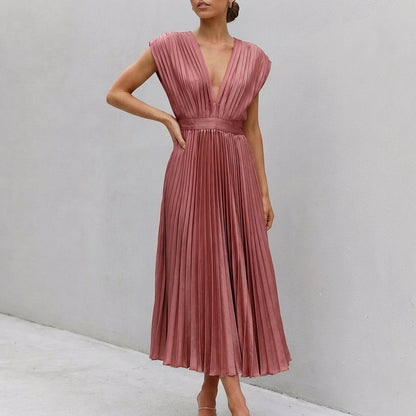 Women's Midi Dress Draped Bodice Defined Waist