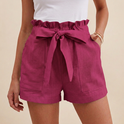 Women's Paperbag Waist Shorts Cotton Self-Tie Beige