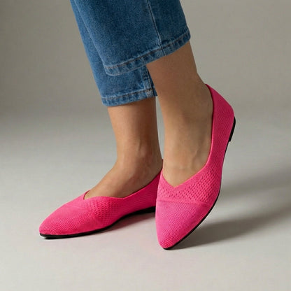 Women's Knit Slip-On Flats Pointed Toe Textured Black