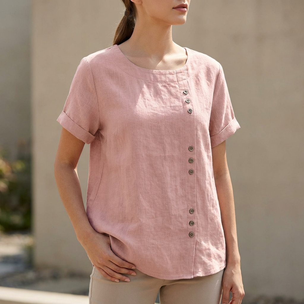 Women's Short Sleeve Blouse Asymmetric Button Detail