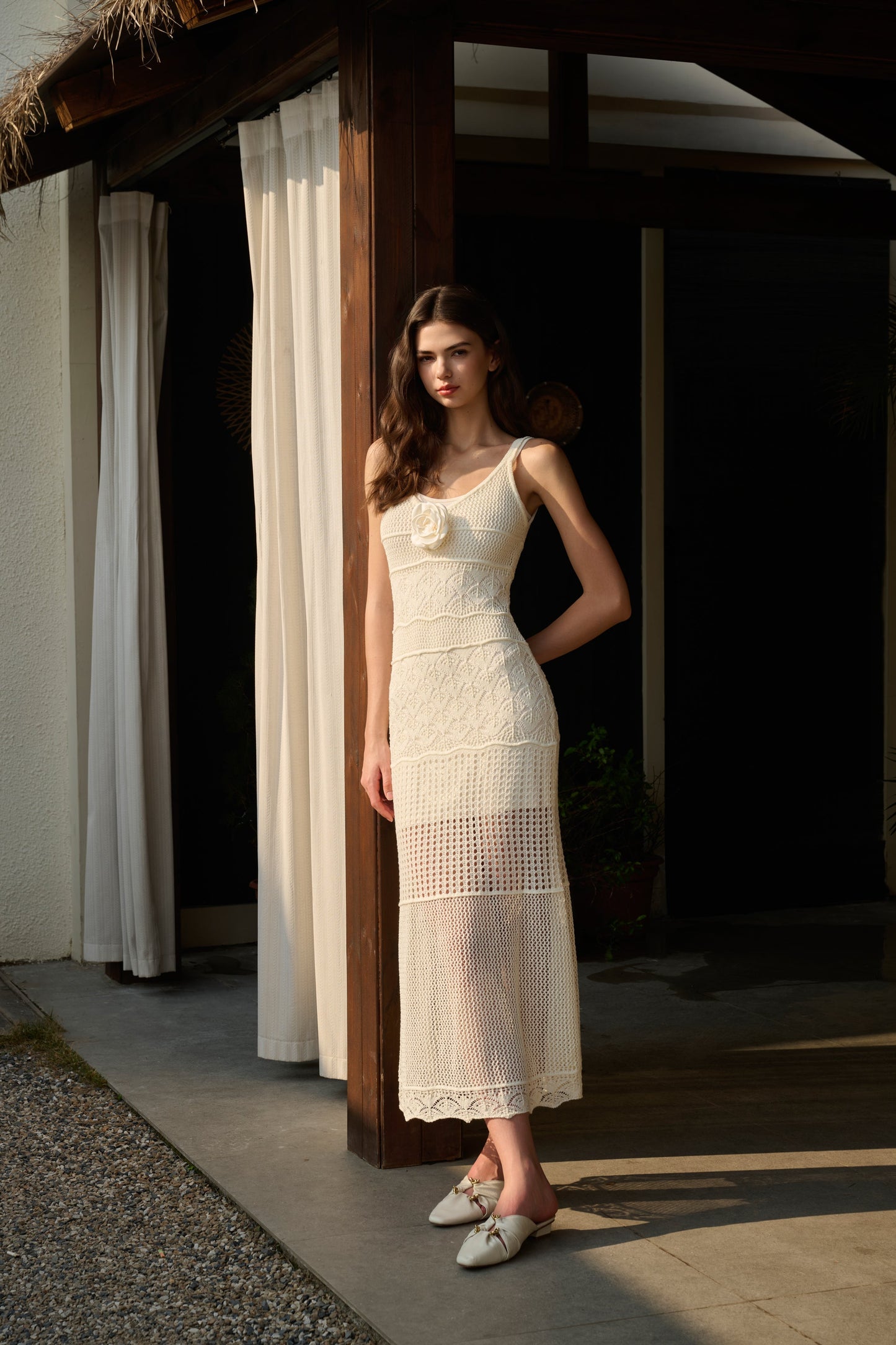 Lace Crochet Black Knee Length Dress