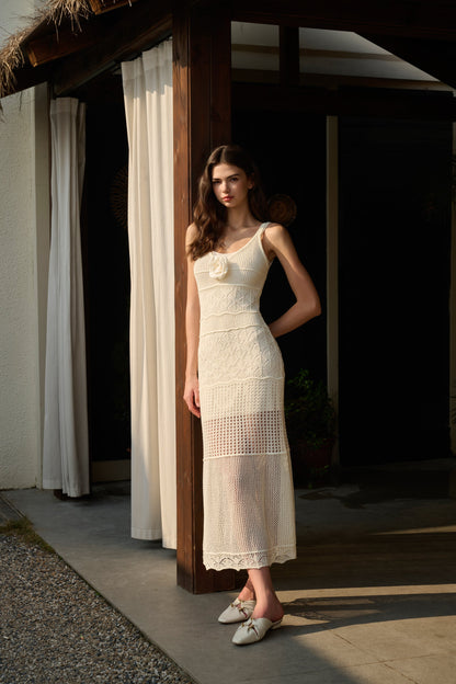 Lace Crochet Black Knee Length Dress