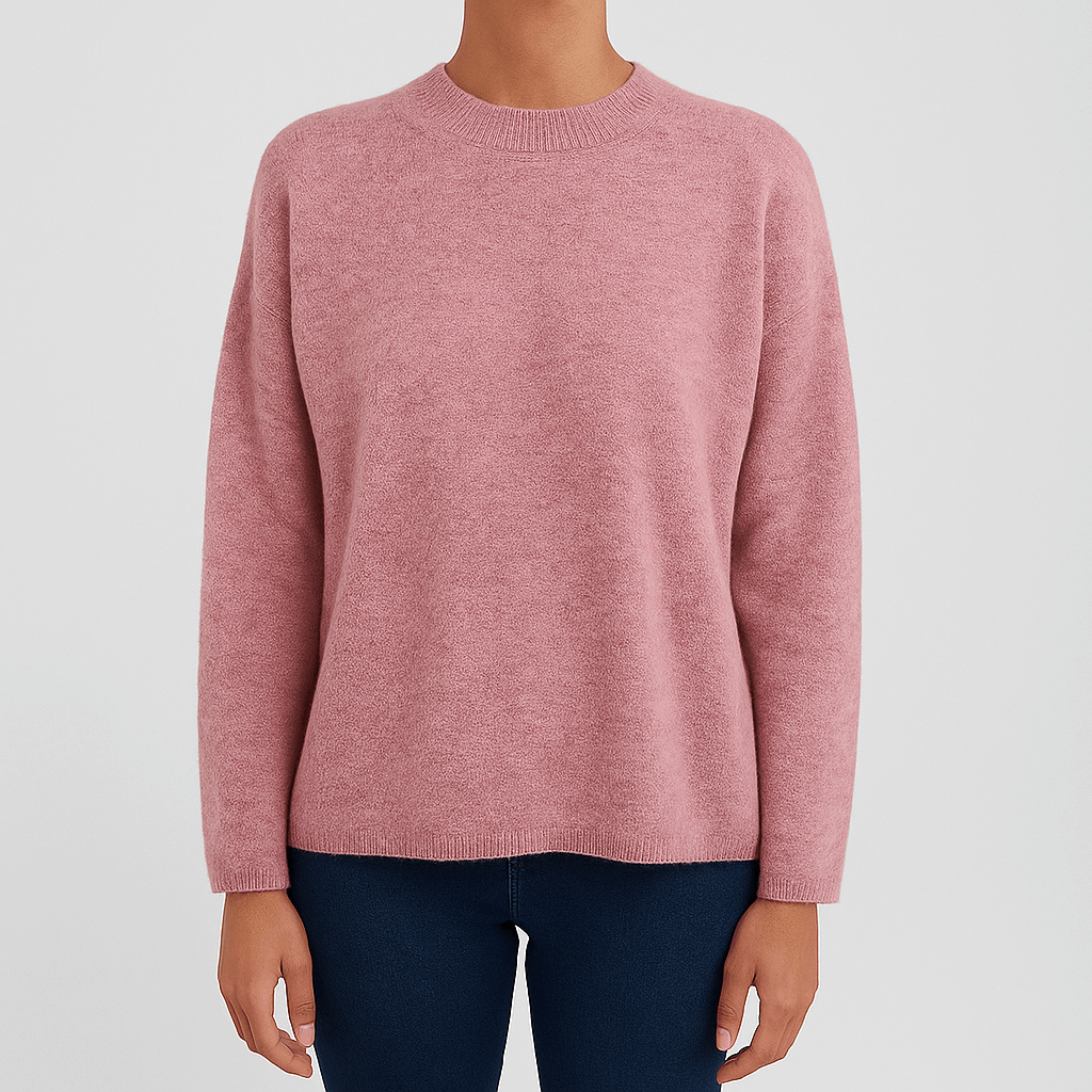 Women's Soft Knit Sweater Relaxed Fit Round Neck Beige - VibreMode