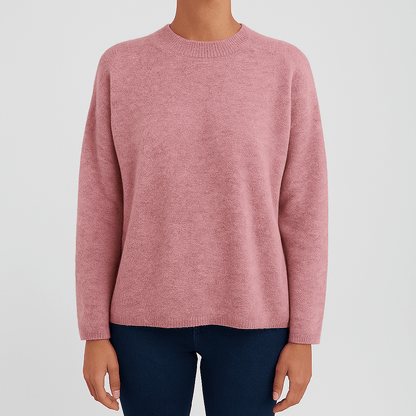 Women's Soft Knit Sweater Relaxed Fit Round Neck Beige - VibreMode