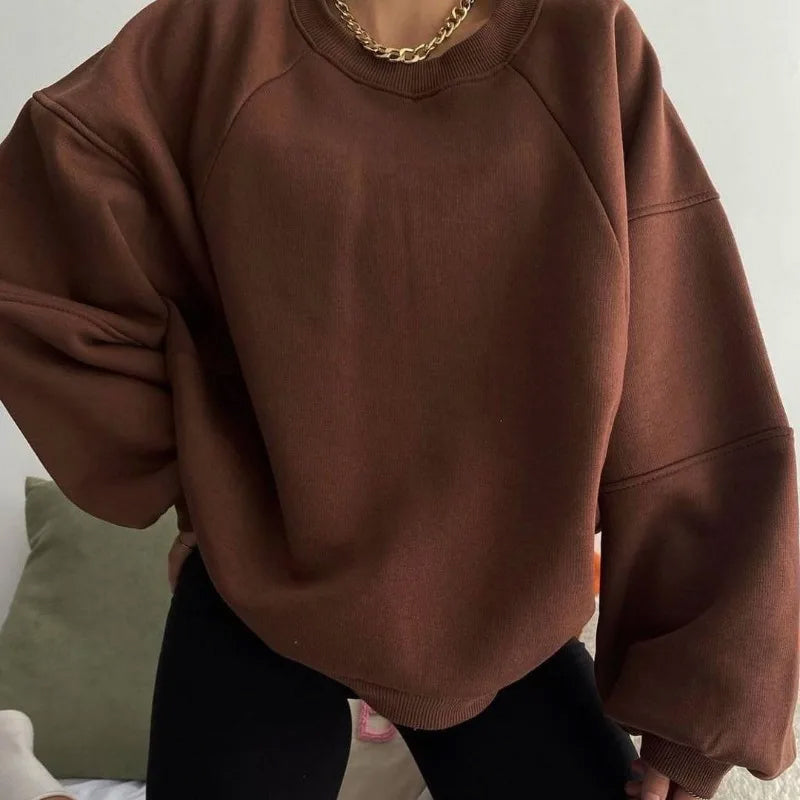 Women's Cotton Blend Sweatshirt Crew Neck Long Sleeve Soft Grey