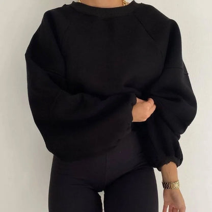 Women's Cotton Blend Sweatshirt Crew Neck Long Sleeve Soft Grey
