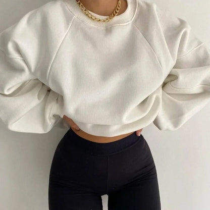 Women's Cotton Blend Sweatshirt Crew Neck Long Sleeve Soft Grey