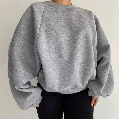 Women's Cotton Blend Sweatshirt Crew Neck Long Sleeve Soft Grey