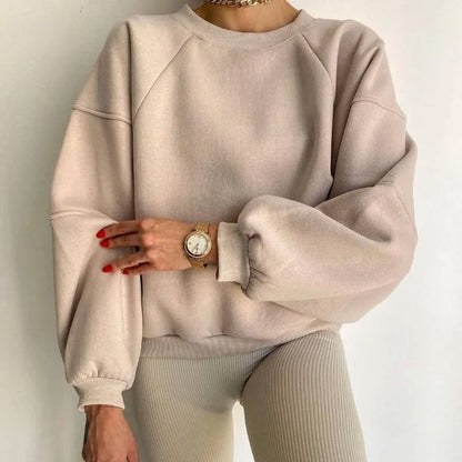Women's Cotton Blend Sweatshirt Crew Neck Long Sleeve Soft Grey - VibreMode