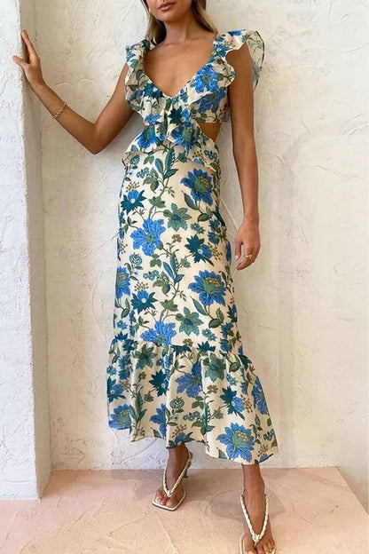 Chic Ladies Floral Off Shoulder Maxi Dress