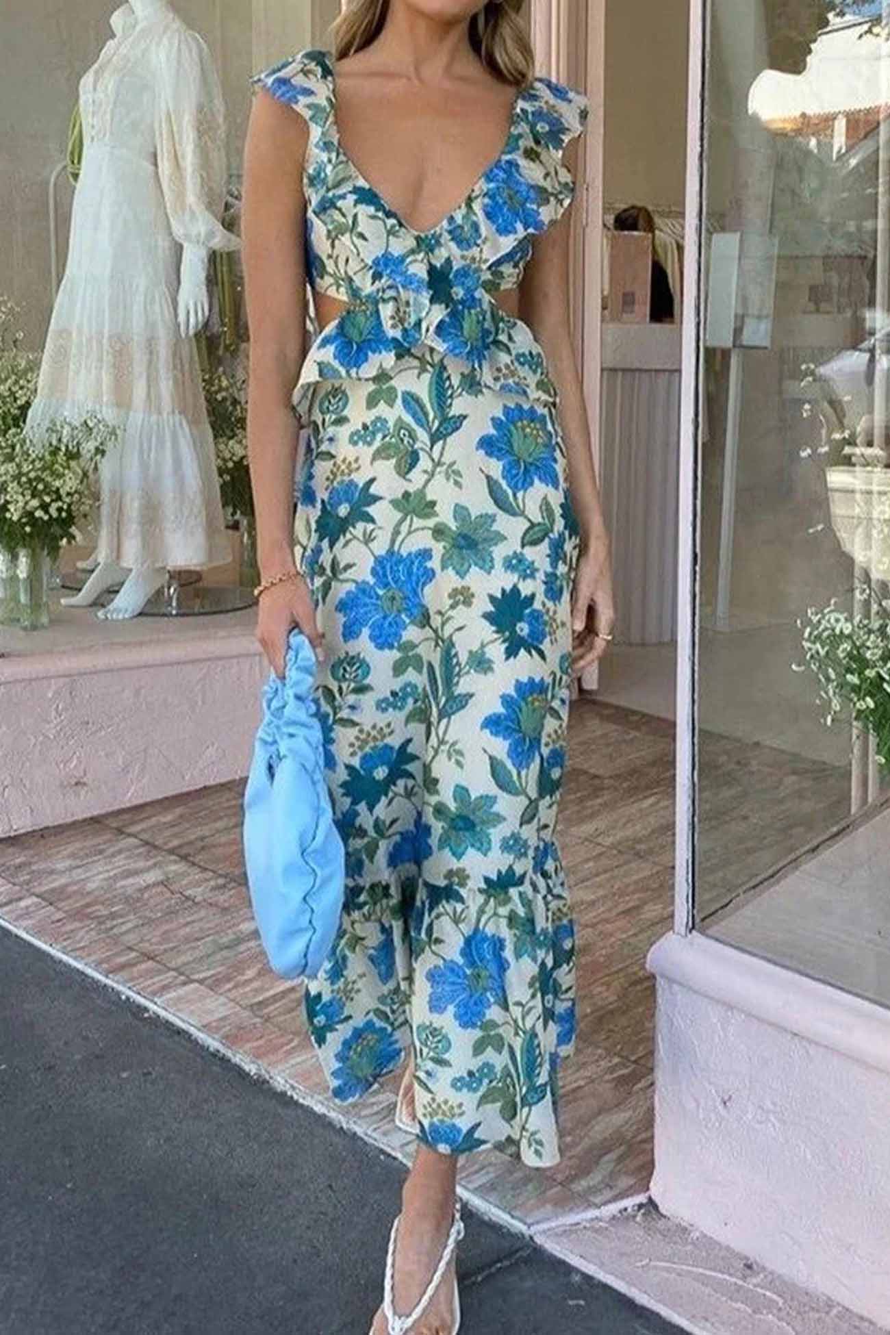 Women's Elegant Maxi Dress Sleeveless Ruffle Strap