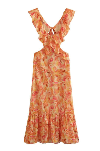 Beautiful Floral Long Ruffle Dress