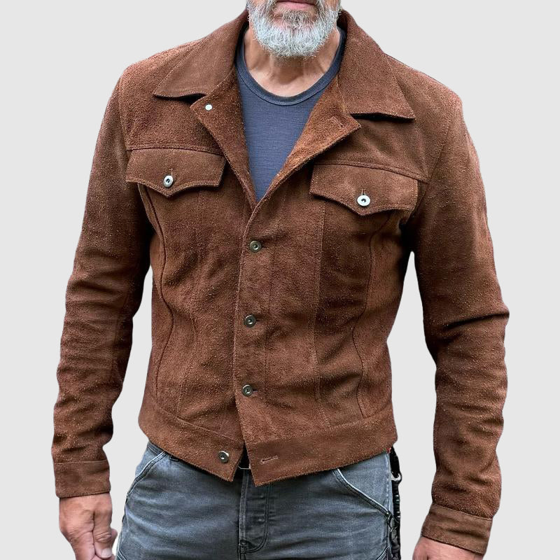 Men's Suede Leather Jacket Rugged Brown - VibreMode