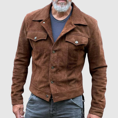 Men's Suede Leather Jacket Rugged Brown - VibreMode