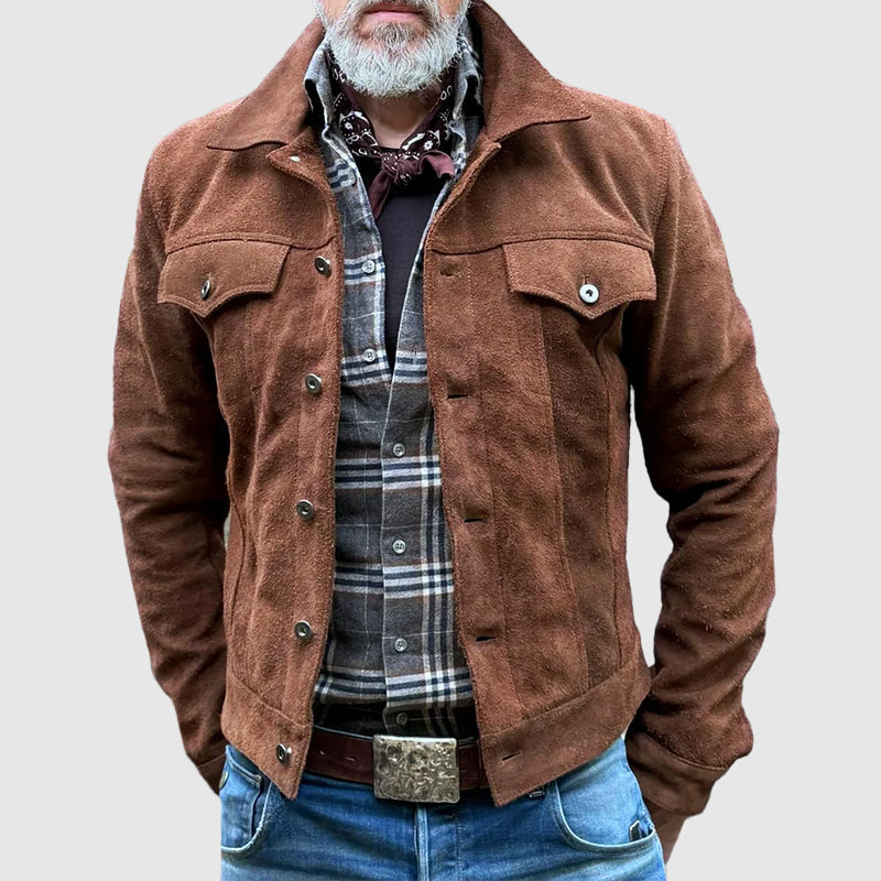 Men's Suede Leather Jacket Rugged Brown