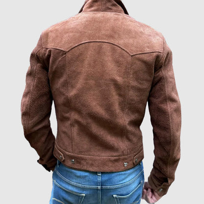 Men's Suede Leather Jacket Rugged Brown