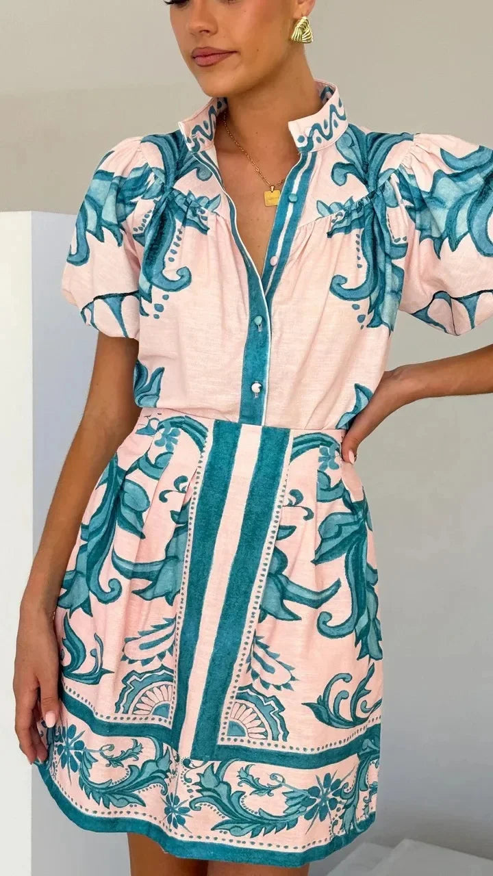 Women's Cute Floral Mini Dress with Puff Sleeves