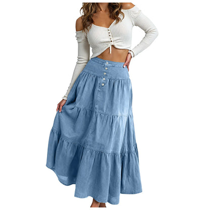 Women's Ruffle Denim Skirt - VibreMode
