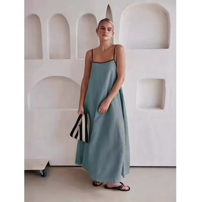 Casual Black and White Cotton Maxi Dress