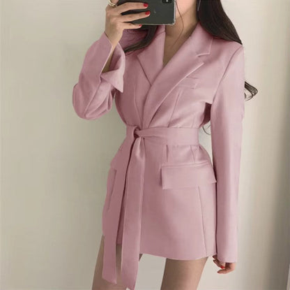 Women's Belted Blazer Elegant Wool