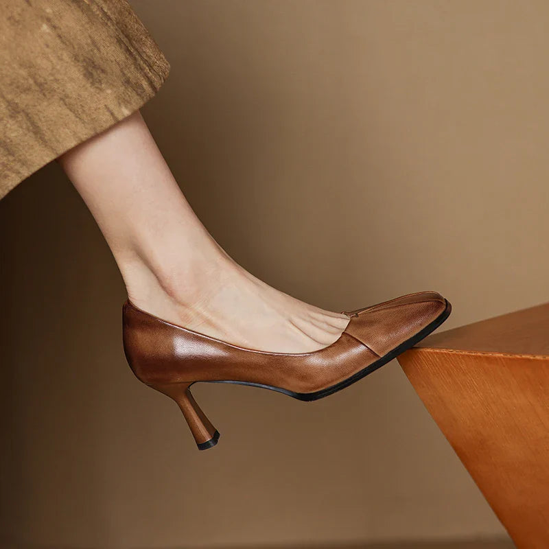 Brown Real Leather High Heels - VibreMode
