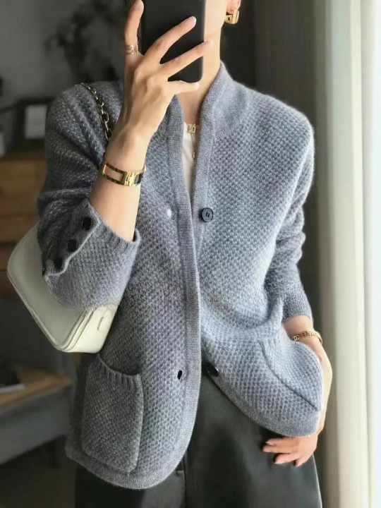 Women's Cardigan Sweater Button Front Contrast Cuffs