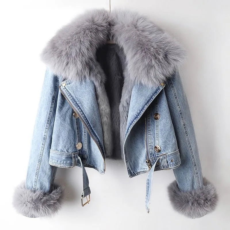 Valenti Women's Fox Fur Lined Denim Coat