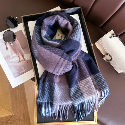 Womens Plaid Scarf Tassel Wool Red