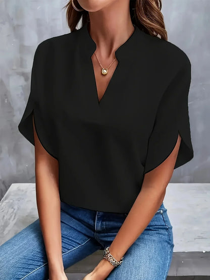 Ladies Chic V Neck Split Sleeve Top Blouse