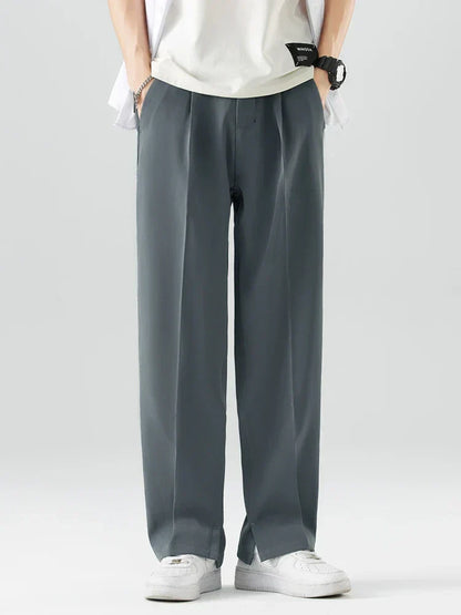 Men's Straight Leg Trousers Relaxed Fit Soft Fabric Full Length