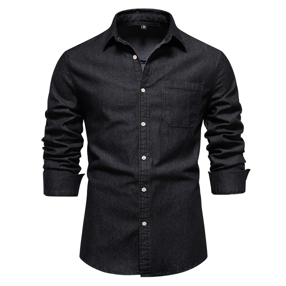 Men's Long Sleeve Button Front Shirt Cotton