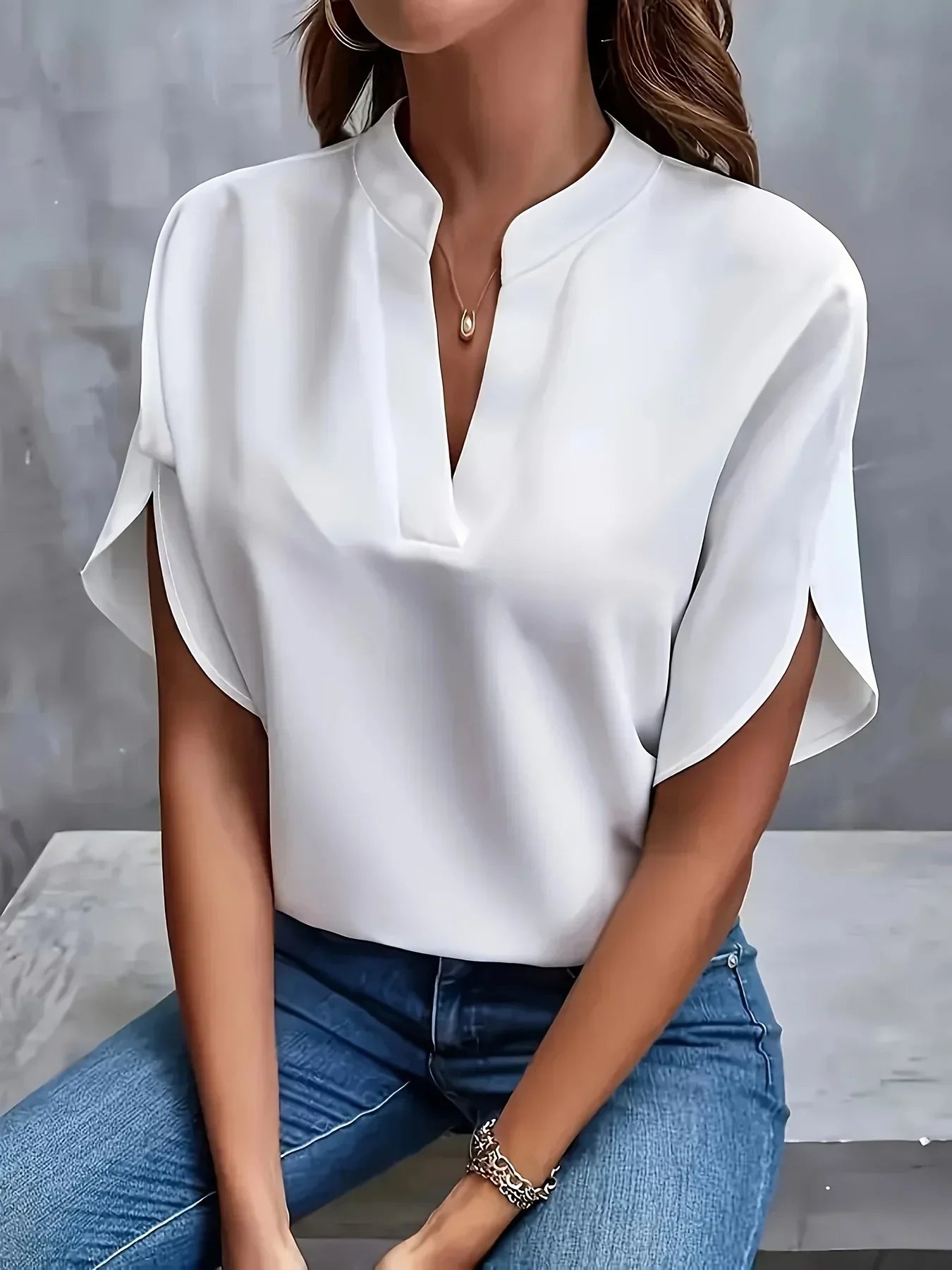 Ladies Chic V Neck Split Sleeve Top Blouse