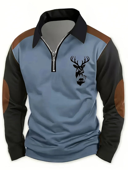 Men's Long Sleeve Polo Shirt Quarter Zip Contrast Panel