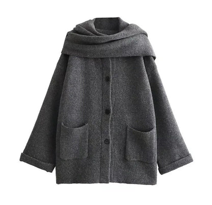 Women's Knit Coat With Scarf