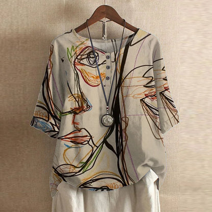 Women's Short Sleeve Blouse Cotton Button Front
