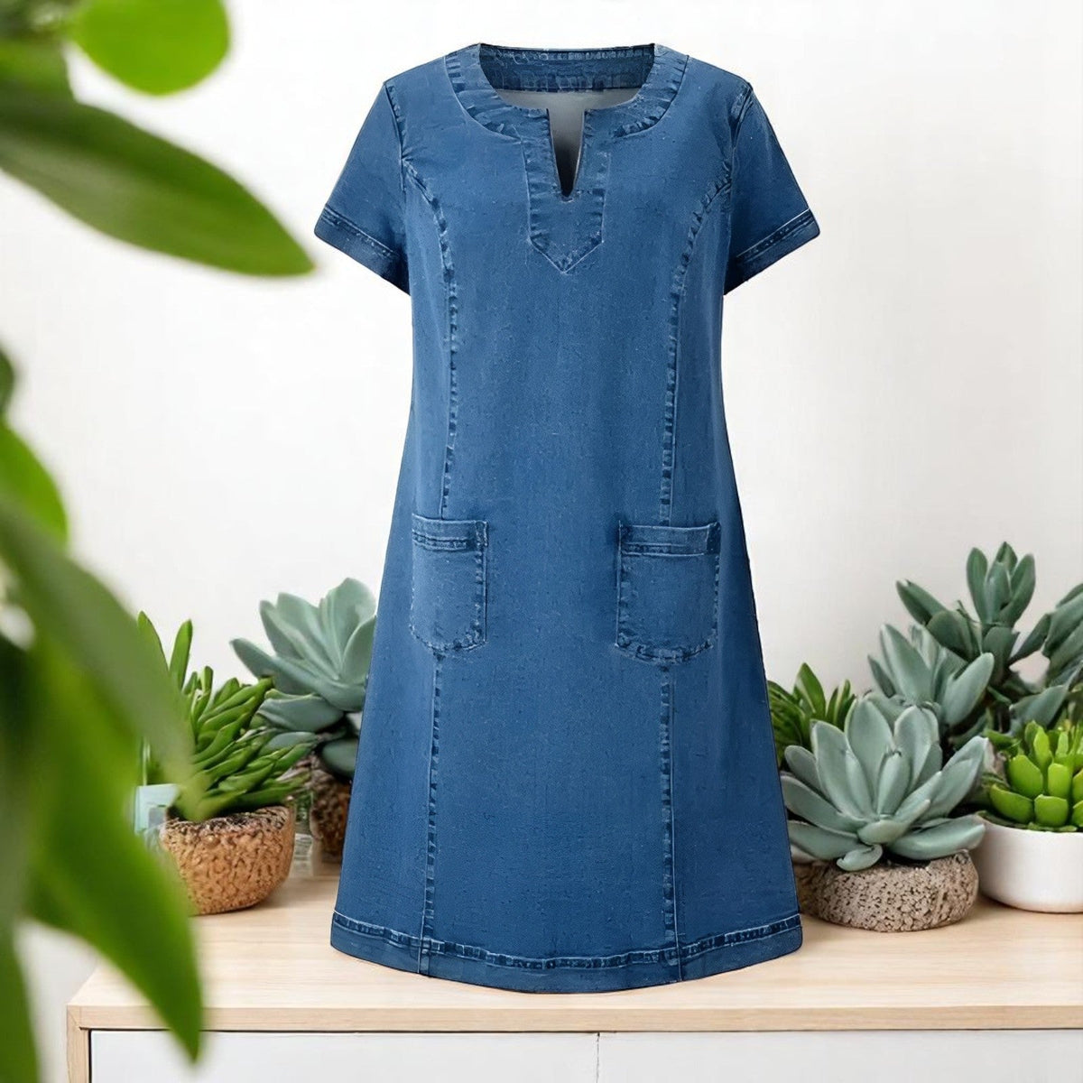 Women's Soft Denim Midi Dress Blue