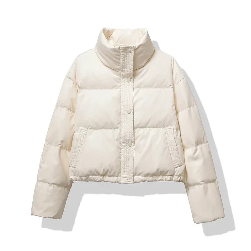 Women's Quilted Puffer Jacket Mock Neck Waterproof Black