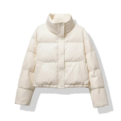 Women's Quilted Puffer Jacket Mock Neck Waterproof Black
