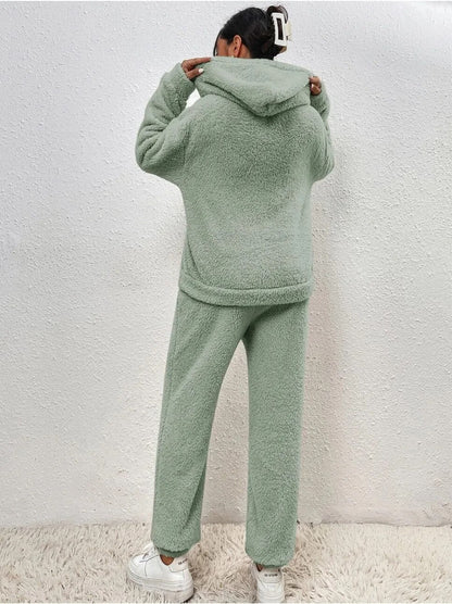 Teddy Hooded House Suit Soft Cozy Beige