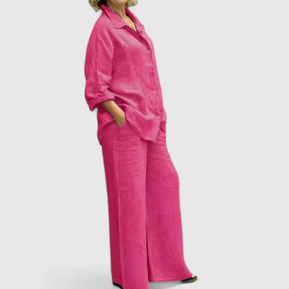 Women's Two-Piece Button-Down Shirt Set Wide Leg Pants