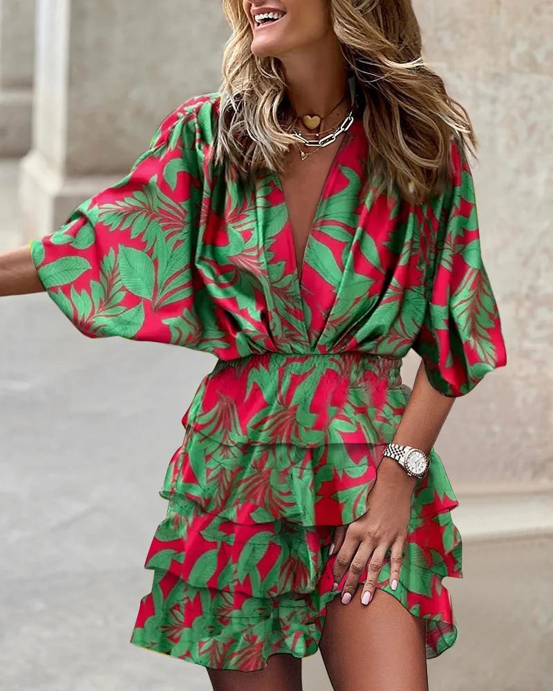 Women's Floral Wrap Dress Ruffle Tiered