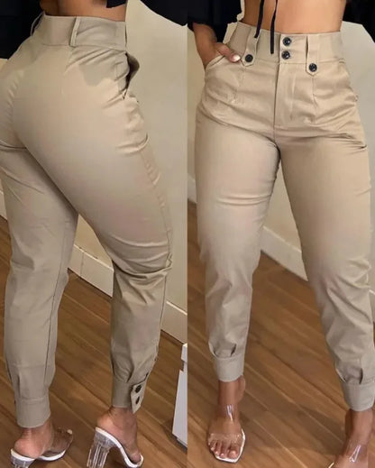 Women's High Waist Cargo Capris Pants Black