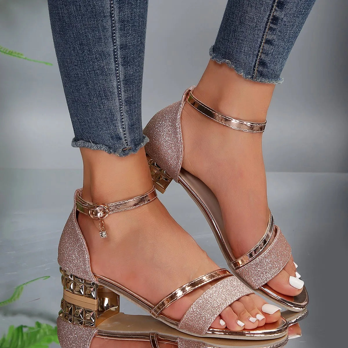 Comfortable High Heel Glitter Wedding Sandals Ankle Strap Shoes