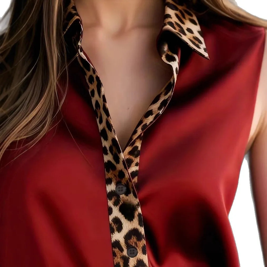 Women's Leopard Satin Blouse