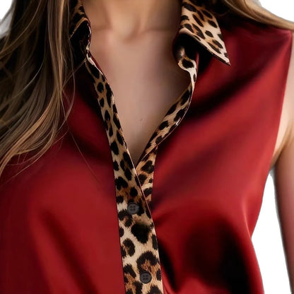 Women's Leopard Satin Blouse