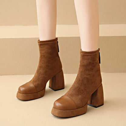 Women's Block Heel Boots Rounded Toe
