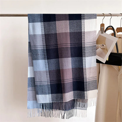 Womens Plaid Scarf Tassel Wool Red