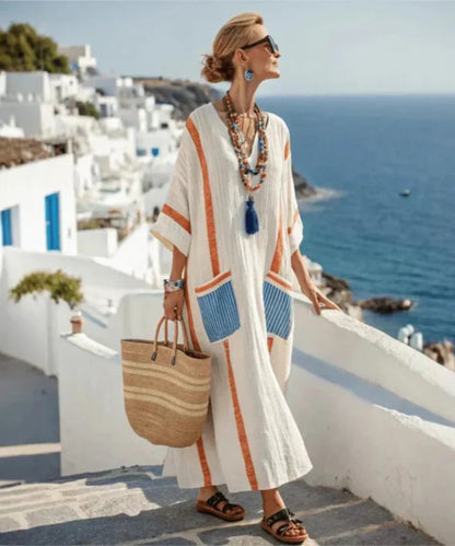Comfortable Vertical Stripe Relaxed Fit Maxi Dress